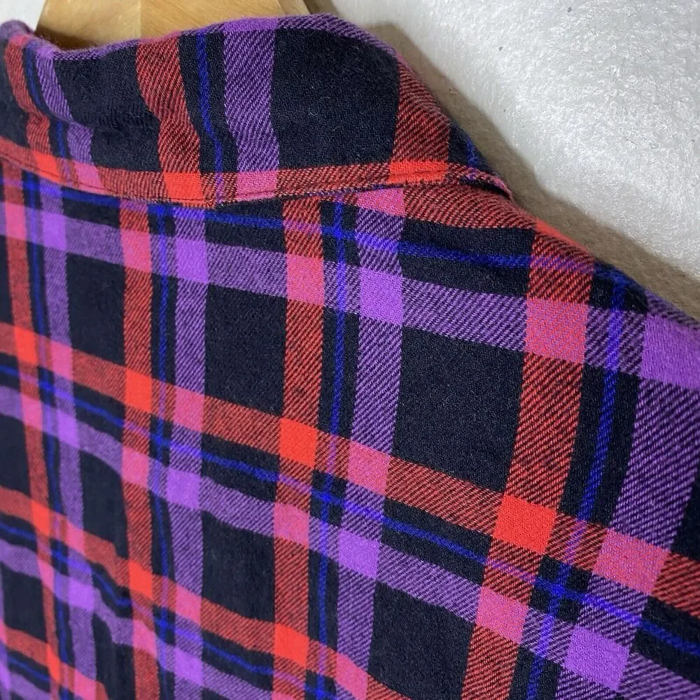 Savage Fenty Night Star Chaser Flannel Sleep Top‎ Red Purple Black Women’s 8-10 - Picture 5 of 8